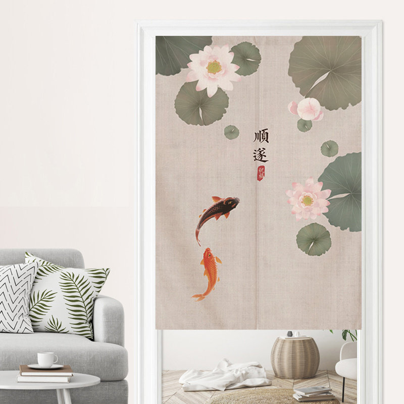 Noren Curtain Doorway - VIKAMA Nieuwe Chinese Inkt Lotus Koi